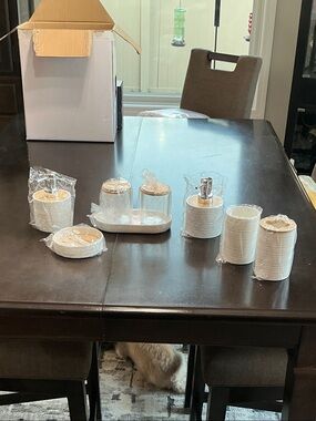 Clara Clark White and Light Wood Bamboo Bath Accessory Set